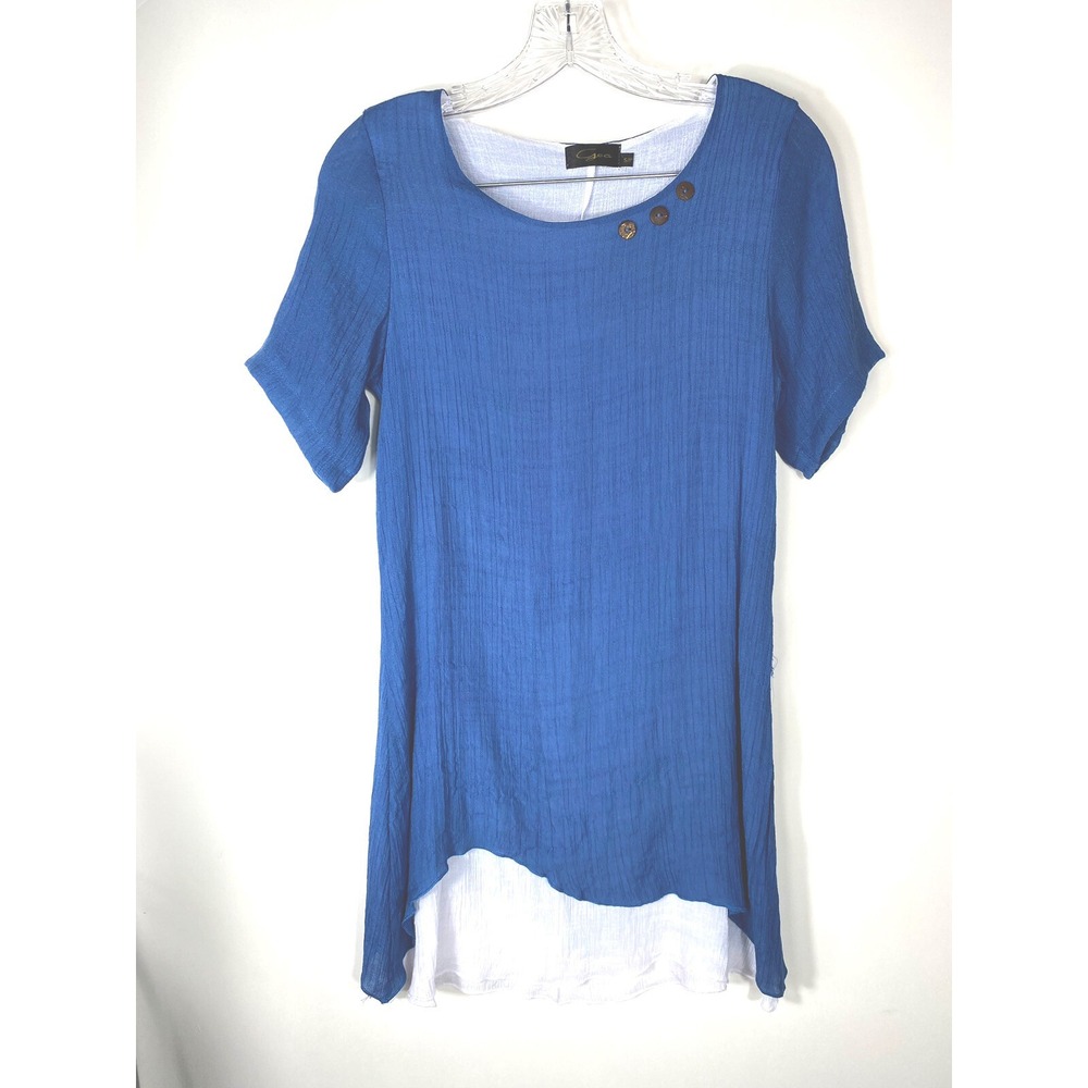 Gca Women's Tunic womens size S/P short sleeve 2 layer crinkle-pockets